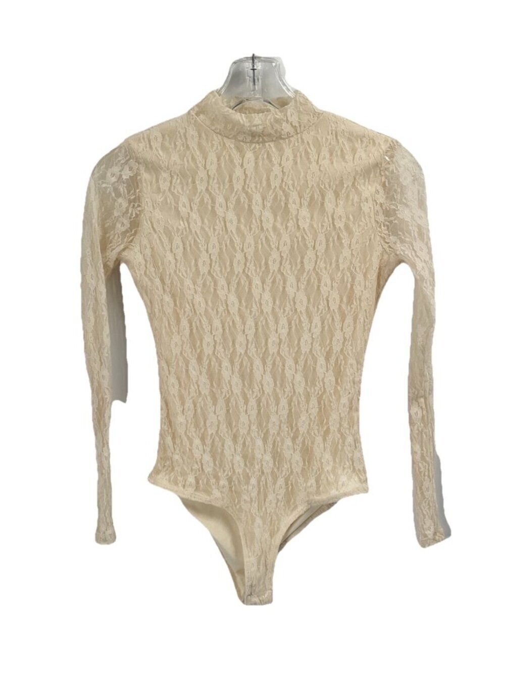 Lace Mock Neck Long Sleeve Bodysuit Sz XS Romantic Coquette Femme Parisian